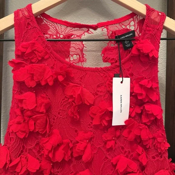 Red Floral Appliqué Lace Midi Dress – NWT – Size 8 - Picture 9 of 15